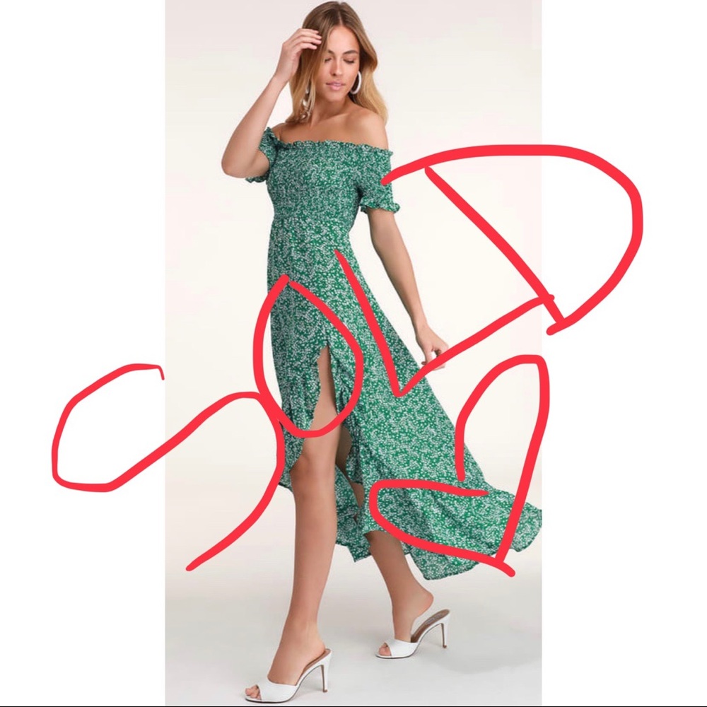 SOLD - LULU’S GREEN FLORAL MIDI DRESS